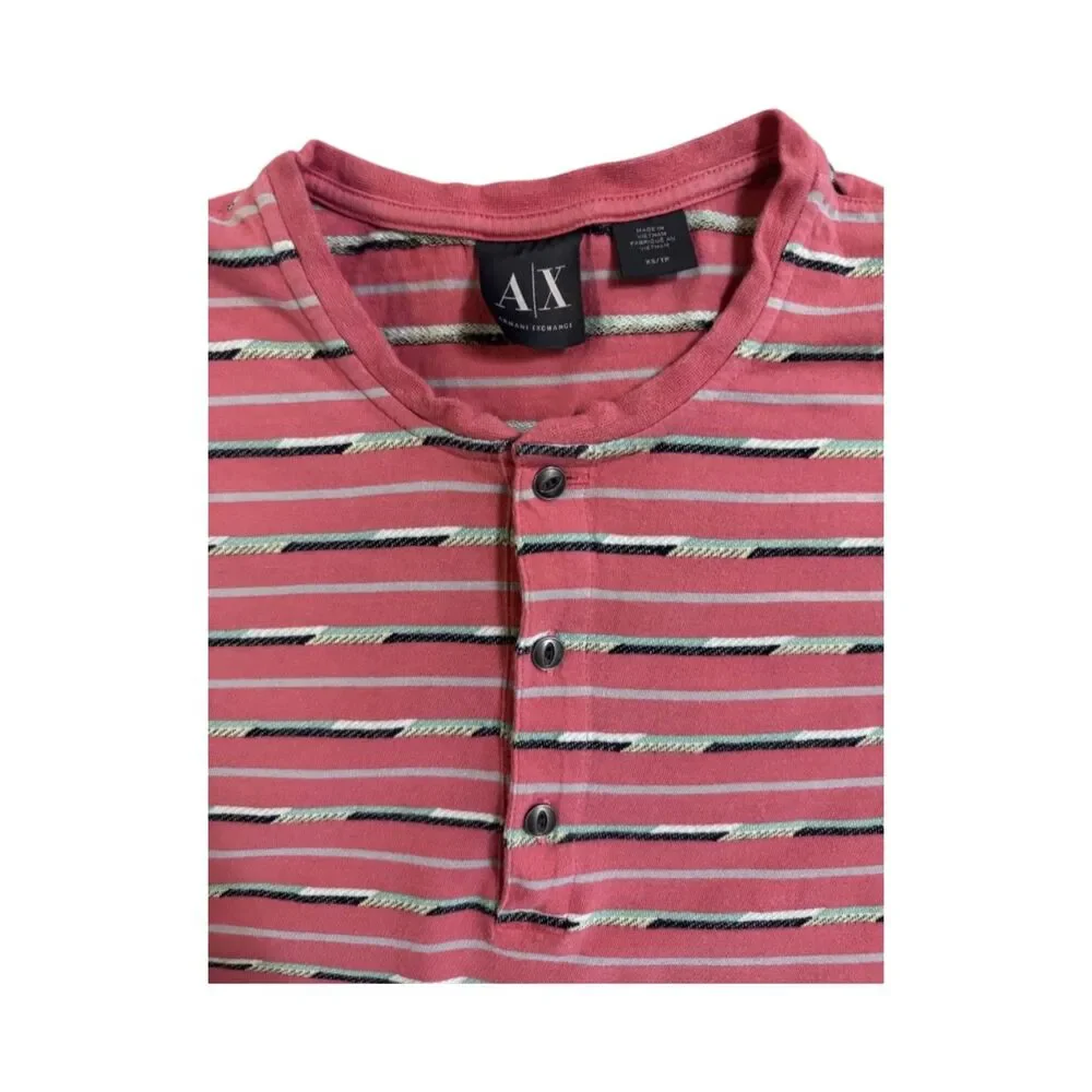 80s Saved By The Bell Inspo striped Armani Exchange Three-Button Henley Mens XS - Picture 2 of 7